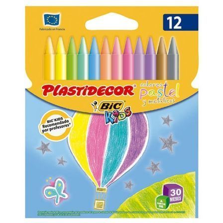 Plastidecor Ceras Kids Pastel con Colores Surtidos y Metálicos, Estuche de 12 Unidades